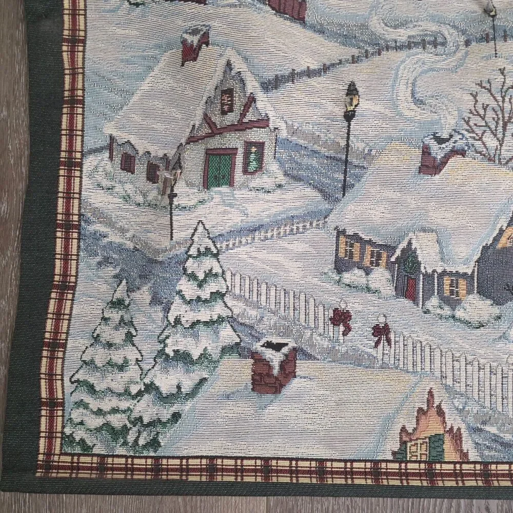 Wall Hanging Tapestry Winter Village Scene Textile Art Nostalgic W/ Lights USA